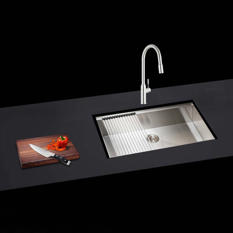 KBFmore 38 Inch Workstation Kitchen Sink with Sink Grid, Strainer Kit, Colander and Rolling Up